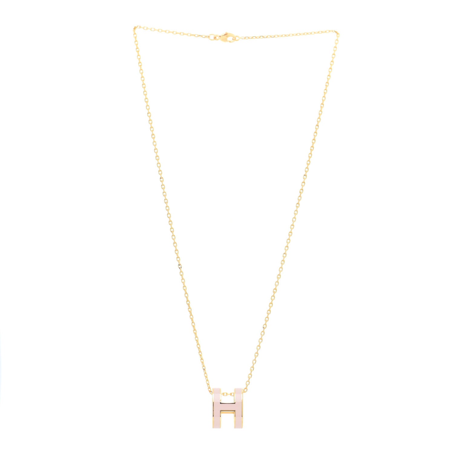 Hermes Lacquered Gold Pop H Pendant Necklace Rose Sakura 3 of 7