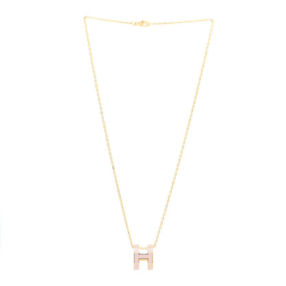 Hermes Lacquered Gold Pop H Pendant Necklace Rose Sakura 3 of 7