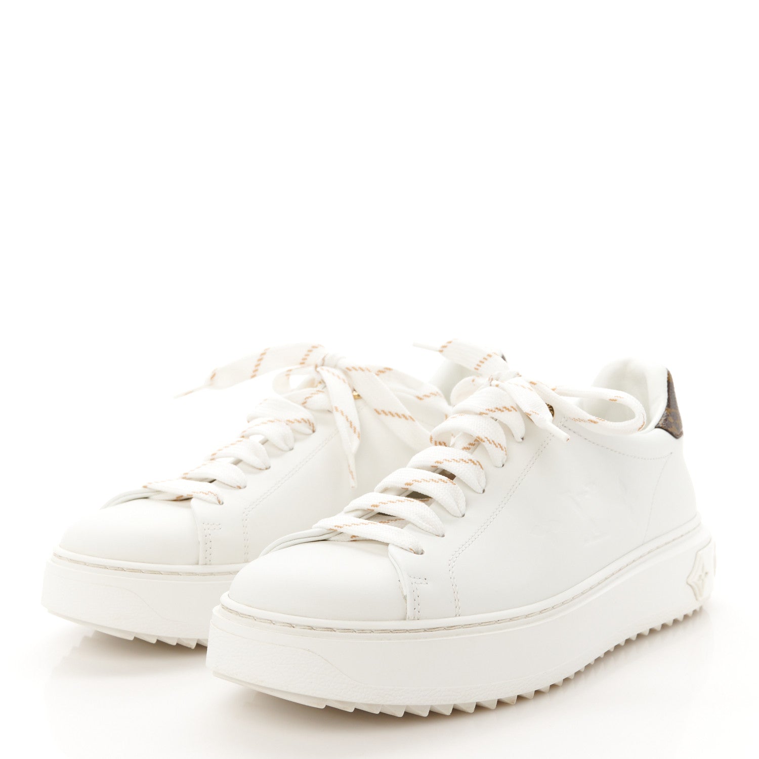 Louis Vuitton Calfskin Monogram Debossed Time Out Sneakers 38 White 4 of 11