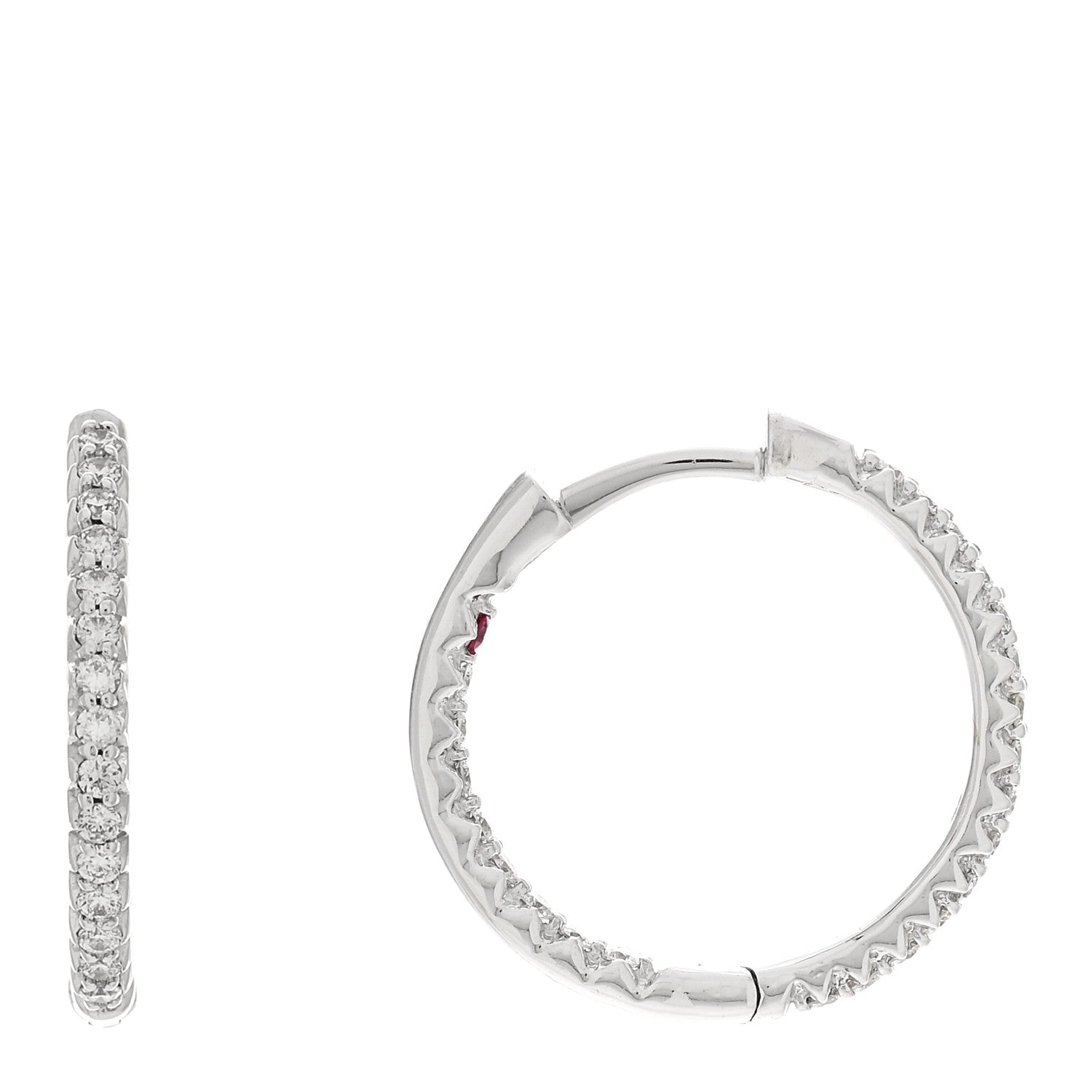 Roberto Coin 18K White Gold Diamond XS Hoop Pave Earrings 1 of 4