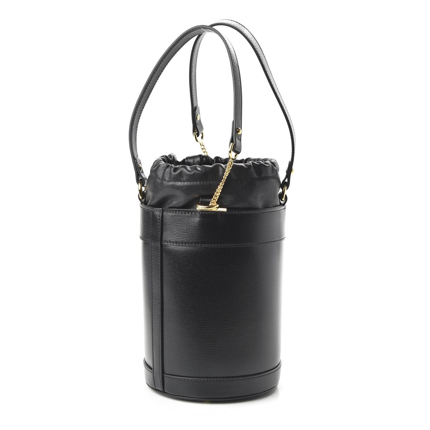 Azalea Sakai Calfskin Small Horsebit 1955 Drawstring Bucket Bag Black