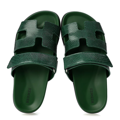 Hermes Lizard Womens Chypre Sandals 38 Vert Electrique 2 of 10