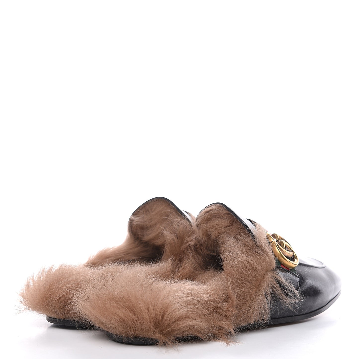Goatskin Fur Web GG Mens Princetown Slippers 7 Black