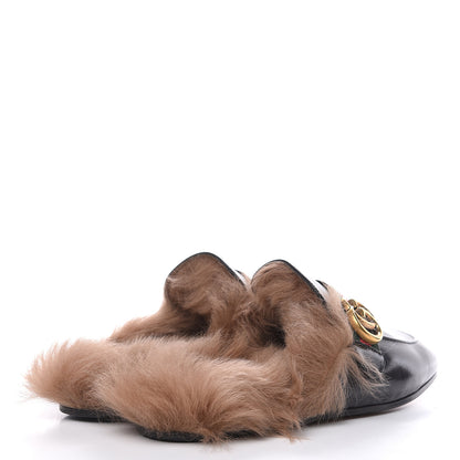 Gucci Goatskin Fur Web GG Mens Princetown Slippers 7 Black 4 of 9