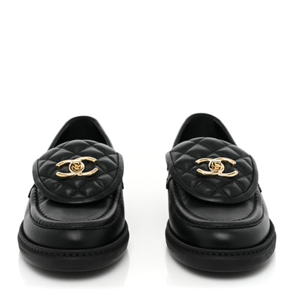 Chanel Lambskin Quilted CC Turnlock Loafers 37 Black 2 of 10