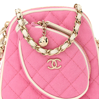 Chanel Canvas Calfskin Tennis Racket Clutch With Chain Pink White 8 of 11