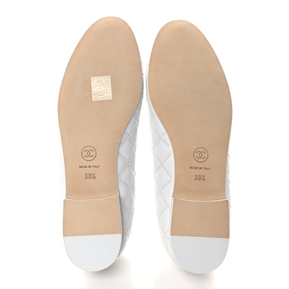 Chanel Lambskin Pearl Embroidered Quilted Cap Toe Ballerina Flats 38.5 White 5 of 9