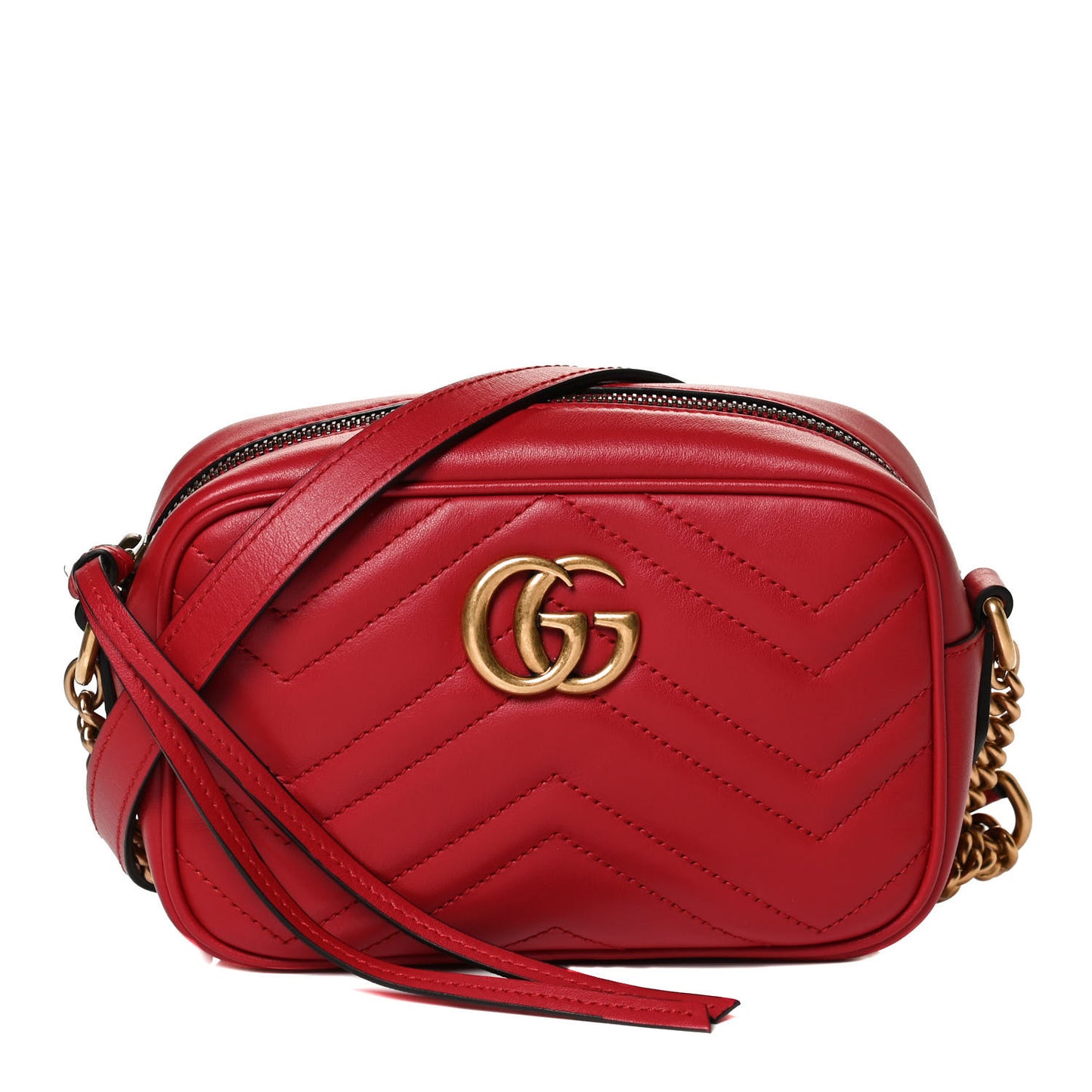 Calfskin Matelasse Mini GG Marmont Chain Shoulder Bag Hibiscus Red