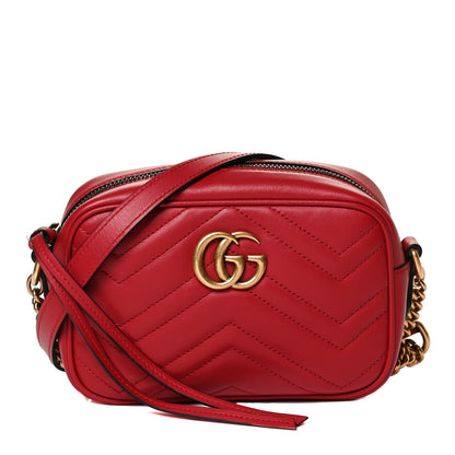 Gucci Calfskin Matelasse Mini GG Marmont Chain Shoulder Bag Hibiscus Red 1 of 13