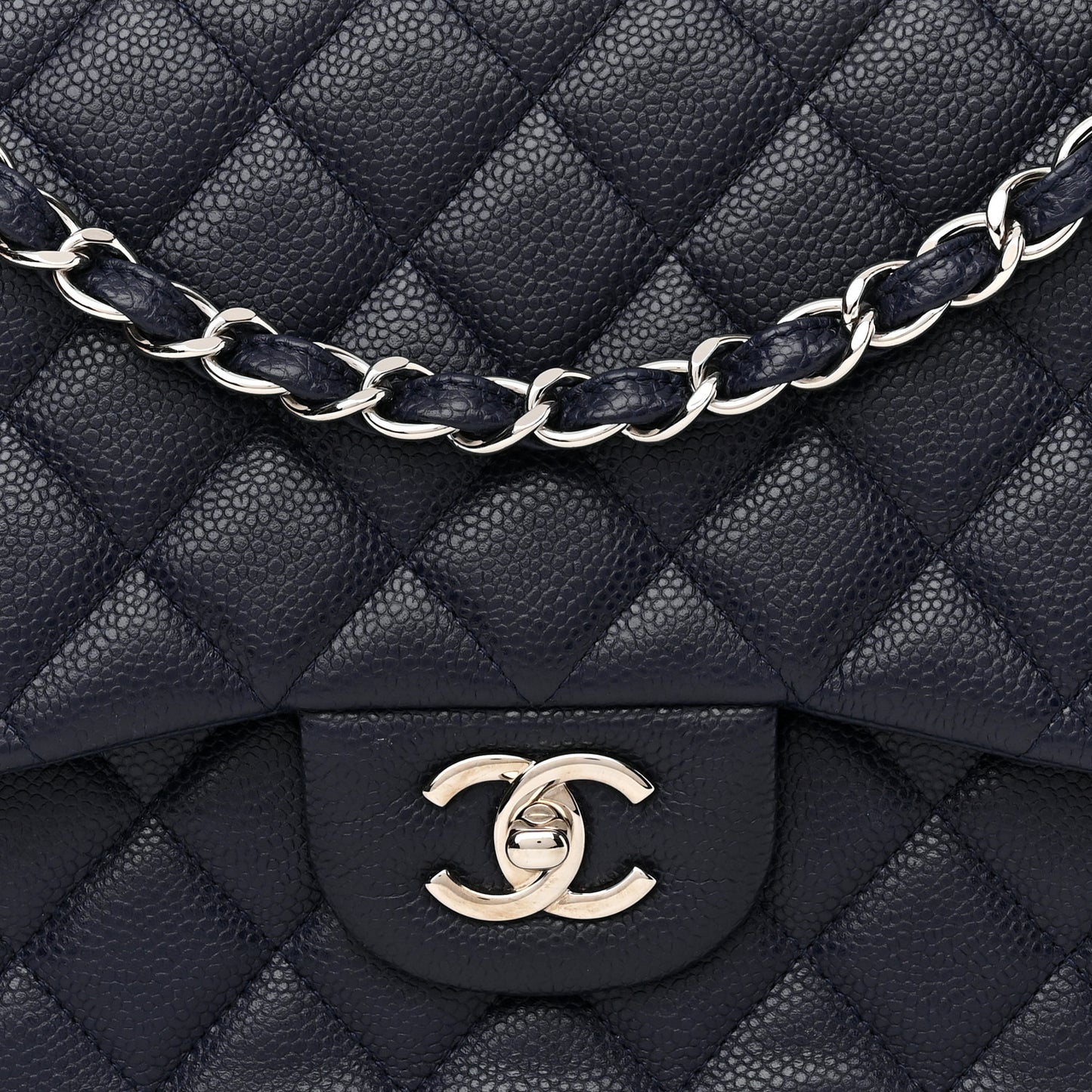 Caviar Quilted Jumbo Double Flap Navy Blue