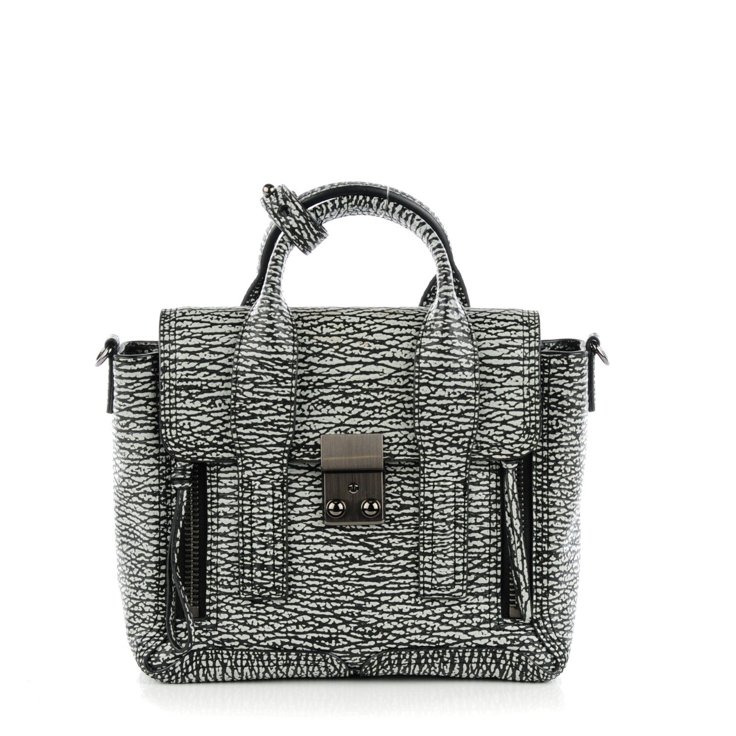 3.1 Phillip Lim 3.1 Textured Calfskin Mini Pashli Satchel Black White 1 of 7
