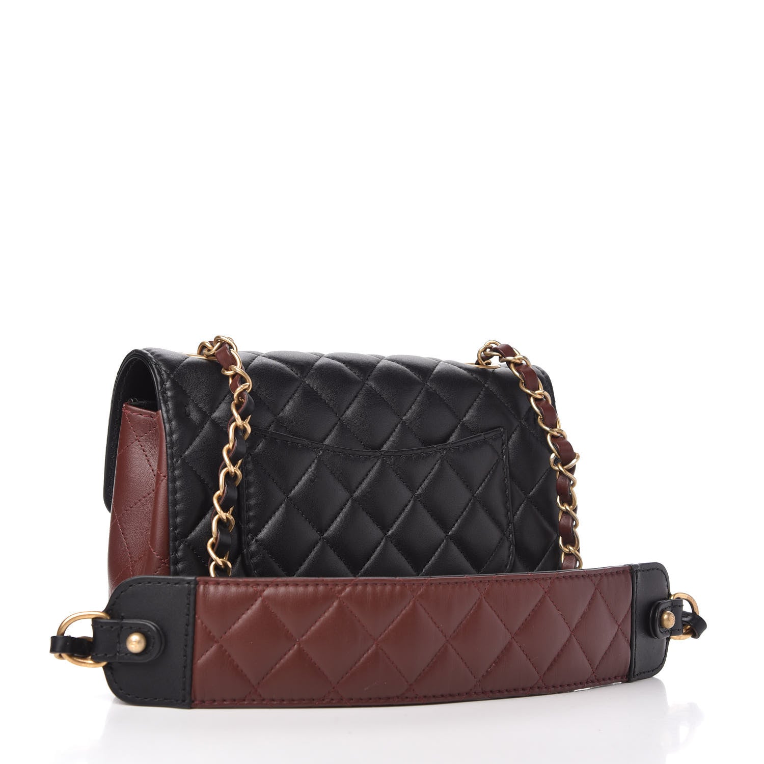 Chanel Calfskin Quilted Small Strap Into Flap Bag Black Brown 3 of 12