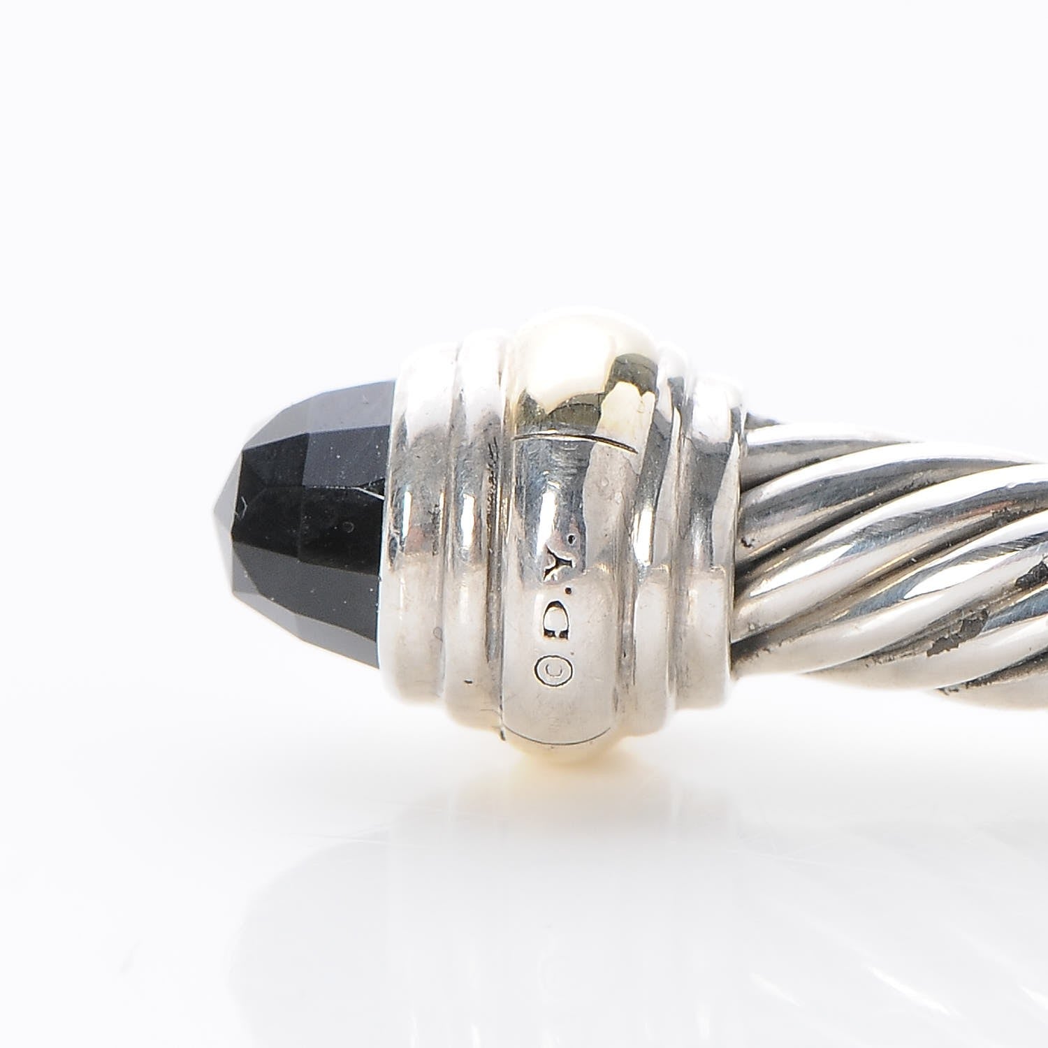 David Yurman Sterling Silver 14K Yellow Gold Black Onyx 5mm Cable Classics Bracelet 4 of 5