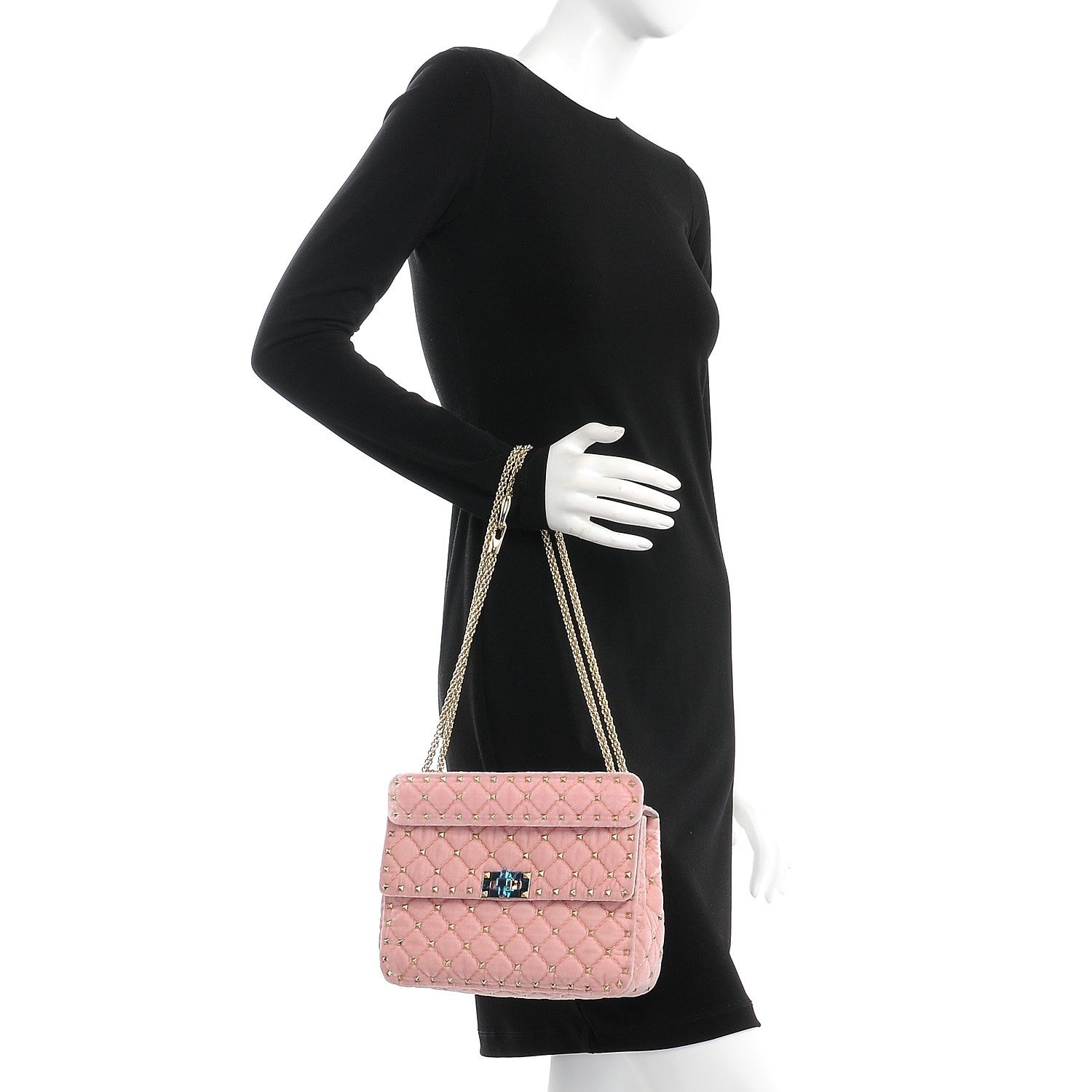 Valentino Garavani Velvet Medium Rockstud Spike Shoulder Bag Water Rose 3 of 8