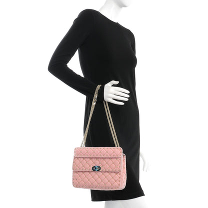 Valentino Garavani Velvet Medium Rockstud Spike Shoulder Bag Water Rose 3 of 8