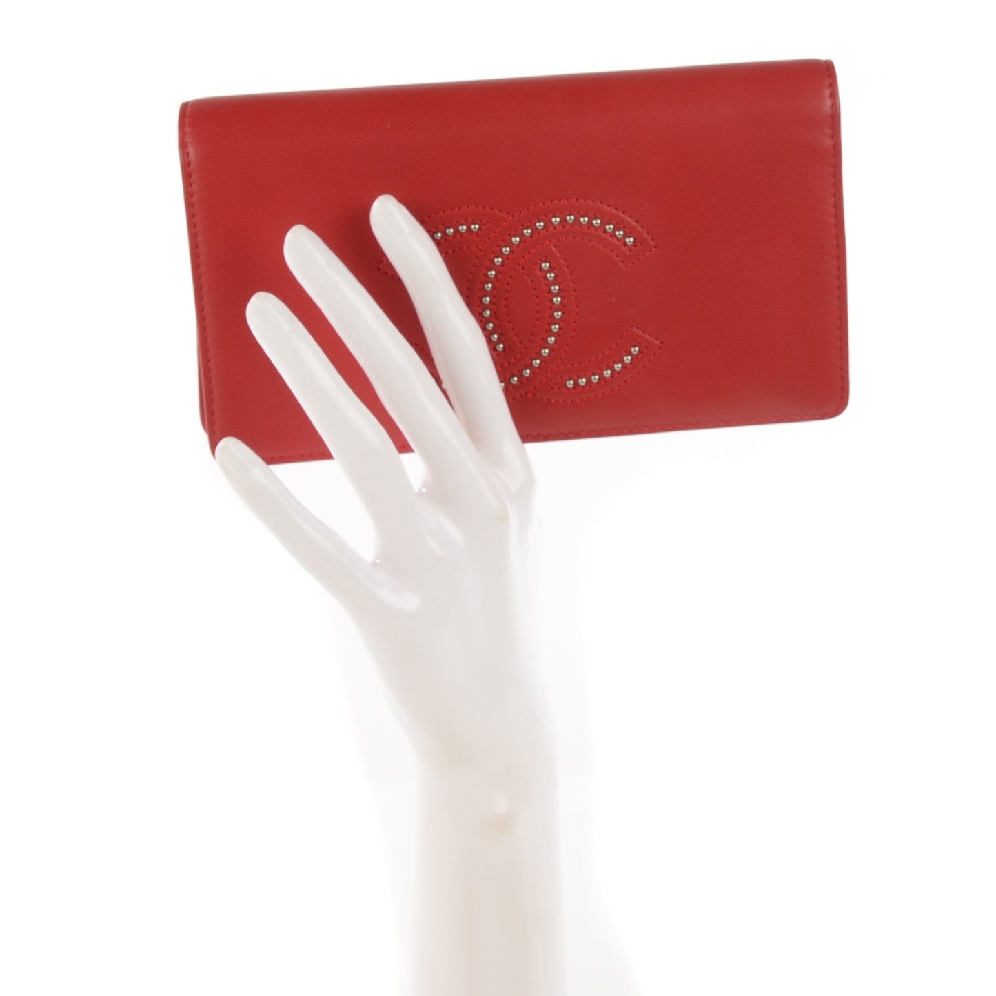 Lambskin Studded Timeless CC Yen Wallet Red