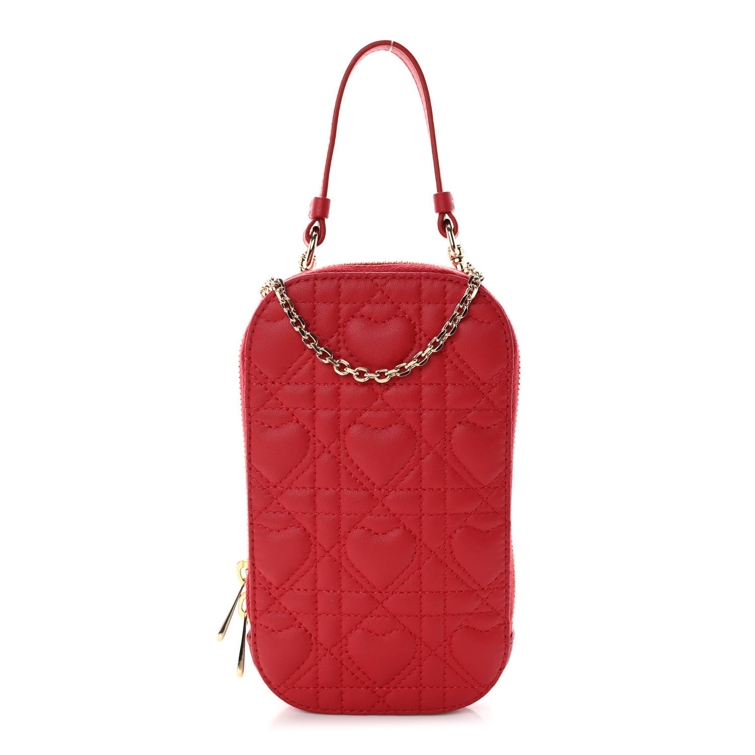 Christian Dior Lambskin Cannage Dioramour Lady Dior Phone Holder Bright Red 1 of 9
