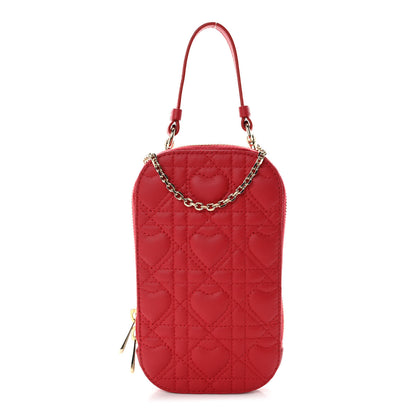 Christian Dior Lambskin Cannage Dioramour Lady Dior Phone Holder Bright Red 1 of 9