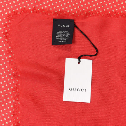 Gucci X SEGA Modal Cashmere GUCCY Stars Print Shawl Flame Red Gold 3 of 4