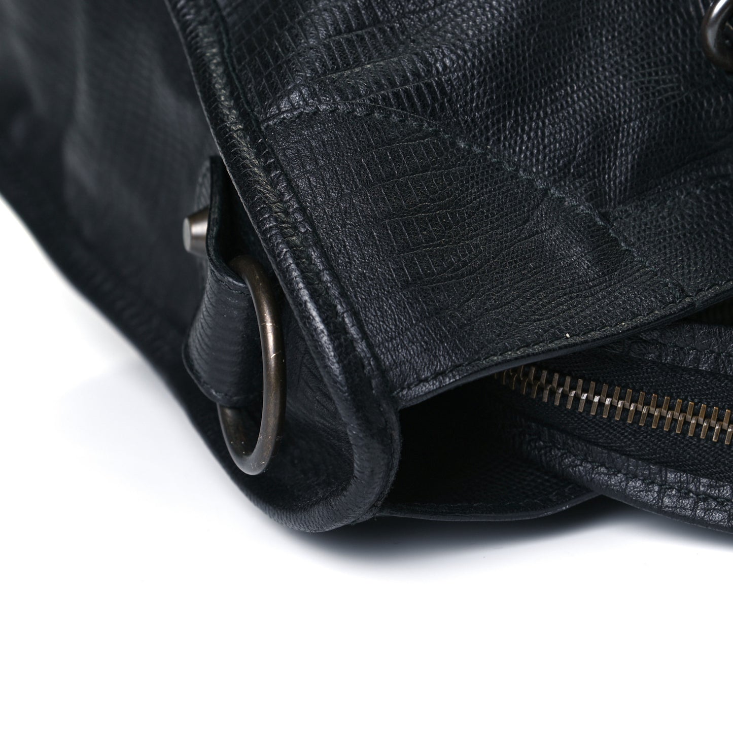 Calfskin Lizard Embossed Classic Hardware City Black