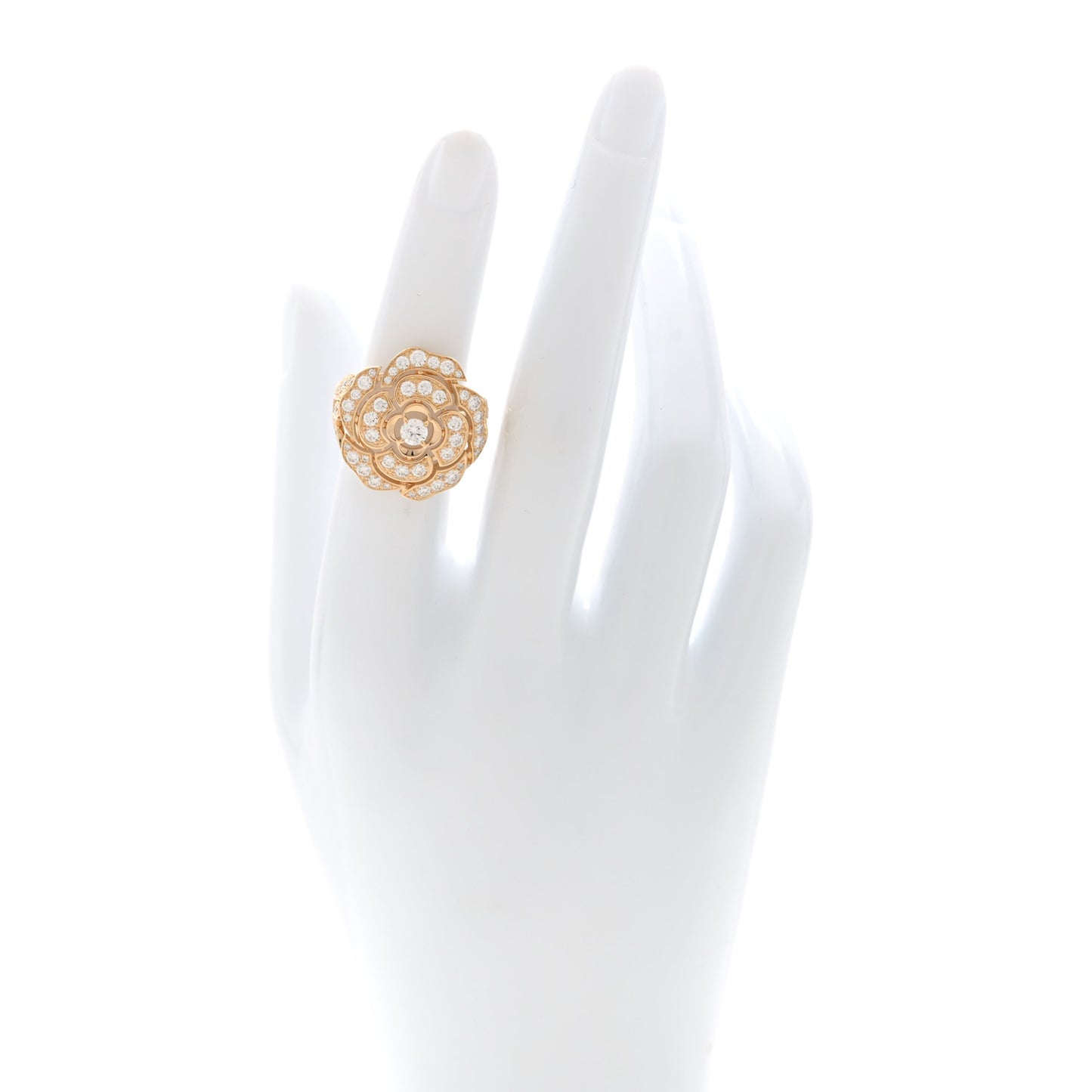 18K Yellow Gold Diamond Bouton de Camelia Ring 49 5