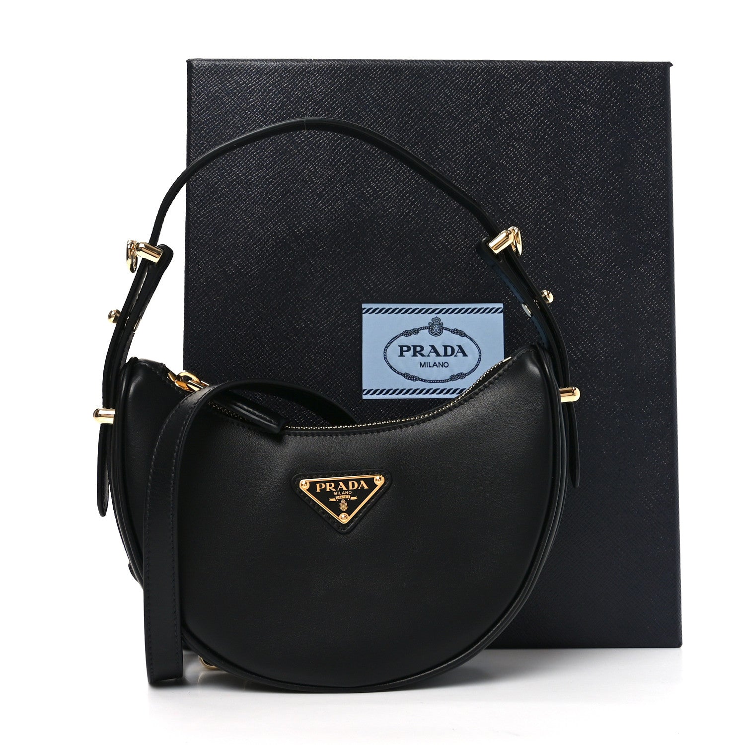 Prada Soft Calfskin Arque Shoulder Bag Black 10 of 10
