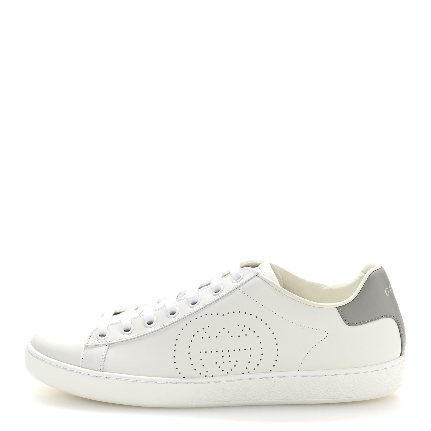 Gucci Calfskin Interlocking G Perforated Womens Ace Sneakers 38.5 White Grey Sky 1 of 10