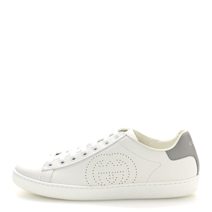 Gucci Calfskin Interlocking G Perforated Womens Ace Sneakers 38.5 White Grey Sky 1 of 10