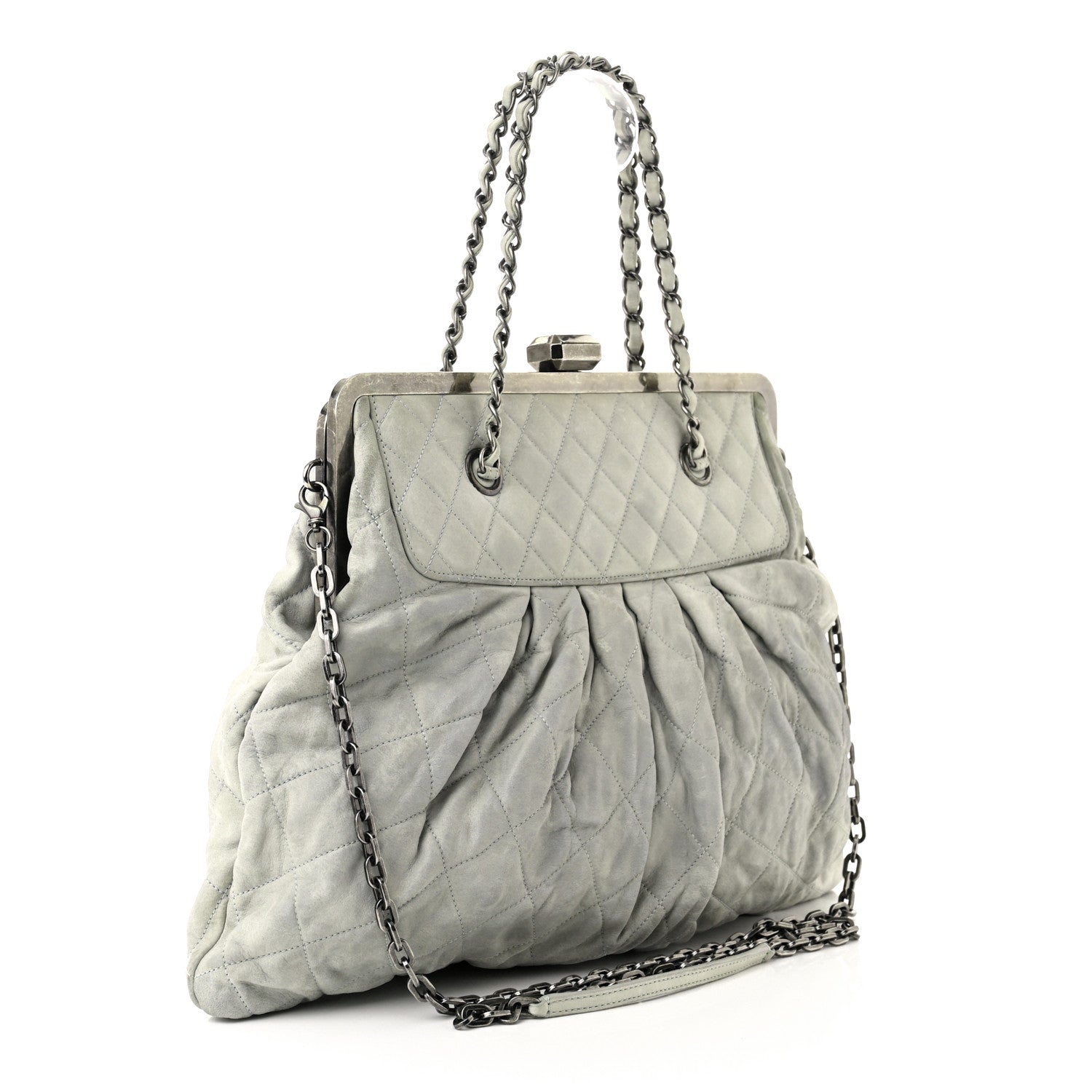 Chanel Iridescent Calfskin Chic Quilt Frame Tote Light Grey 3 of 10