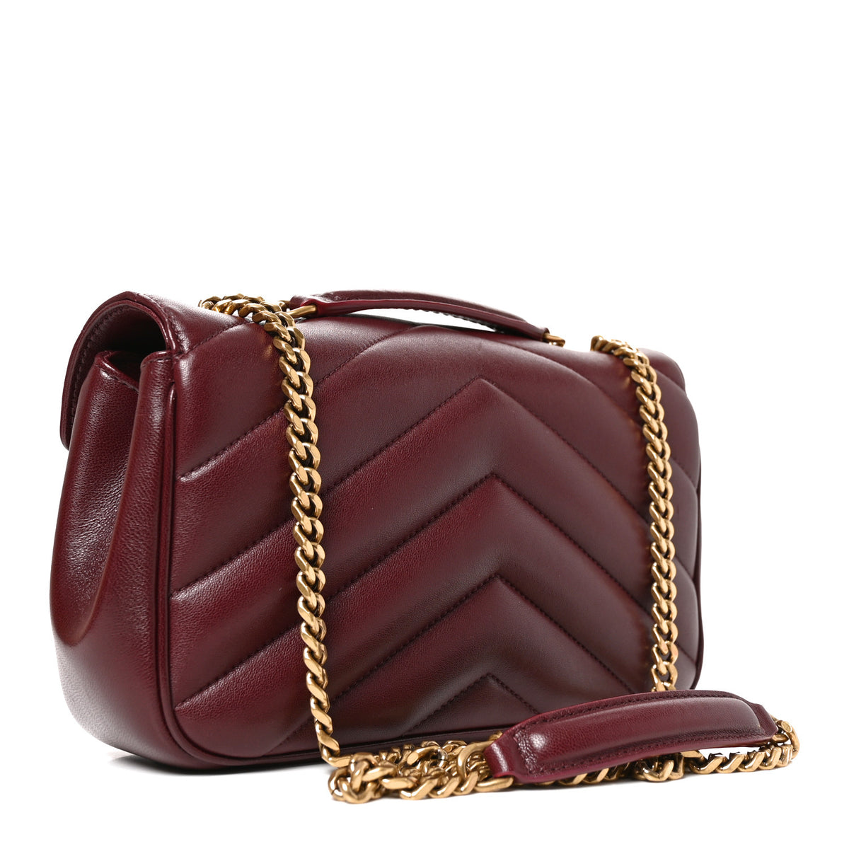 Saint Laurent Lambskin Chevron Quilted Small Loulou Rouge Cabernet 3 of 9