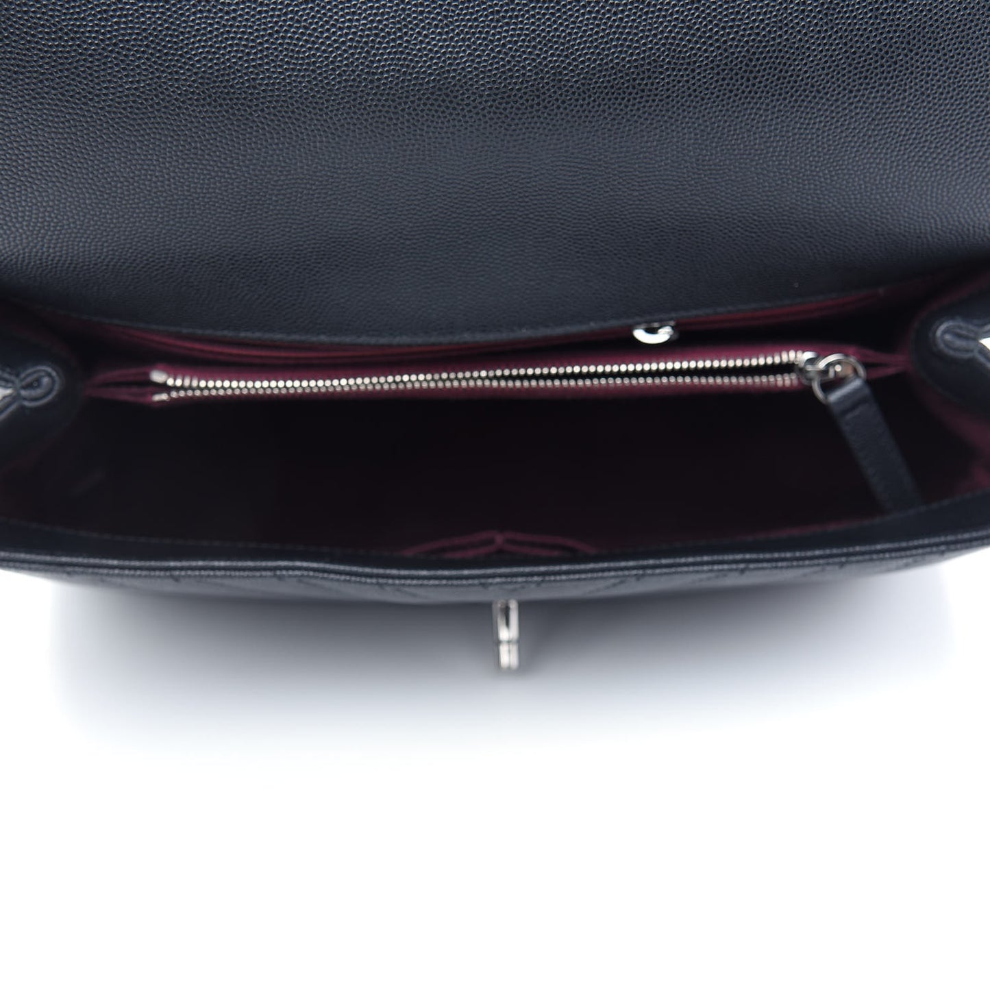 Caviar Chevron Quilted Medium Coco Handle Flap Black