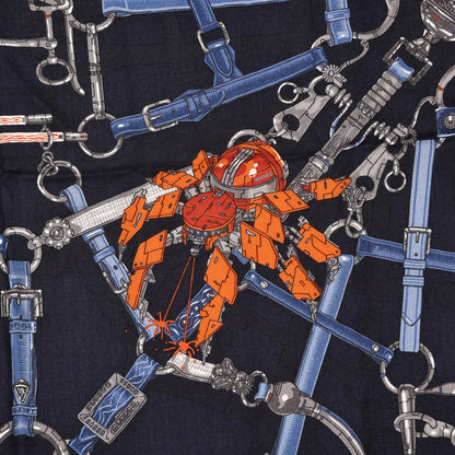 Hermes Cashmere Silk Flamboyant Web Scarf 100 Marine Anthracite 4 of 7