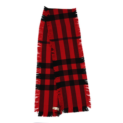 Burberry Wool Half Mega Check Fringe Scarf Military Red 2 of 3