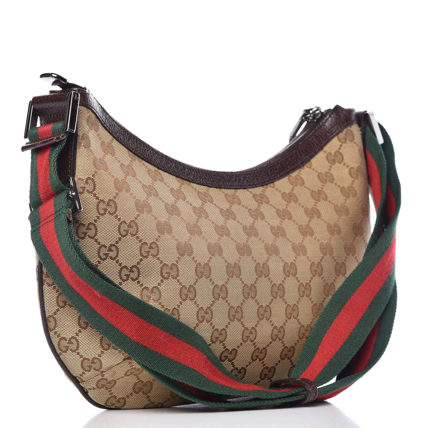 Monogram Web Medium Half Moon Hobo Dark Brown