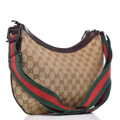 Gucci Monogram Web Medium Half Moon Hobo Dark Brown 3 of 11