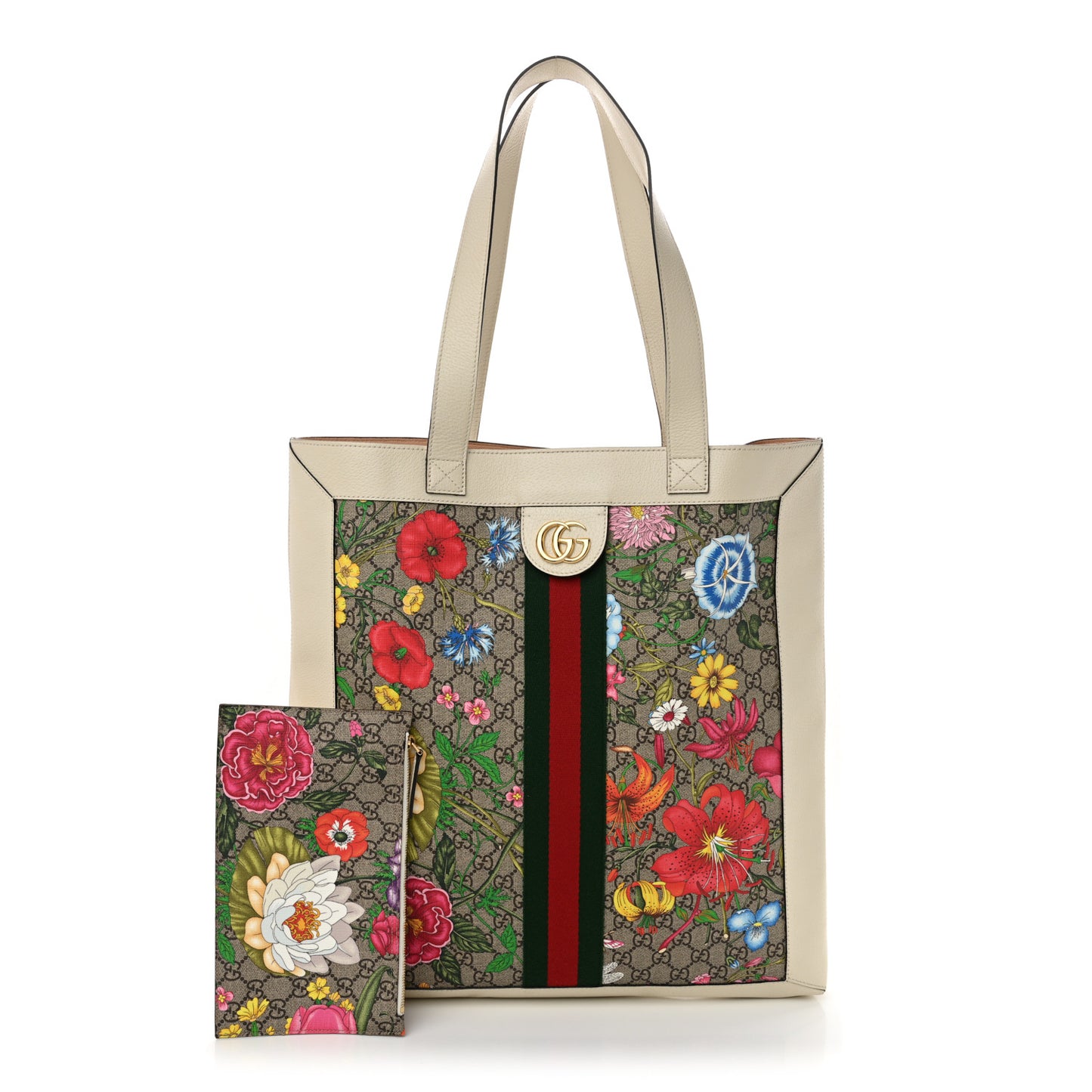 GG Supreme Monogram Flora Web Ophidia Vertical Shopping Tote White