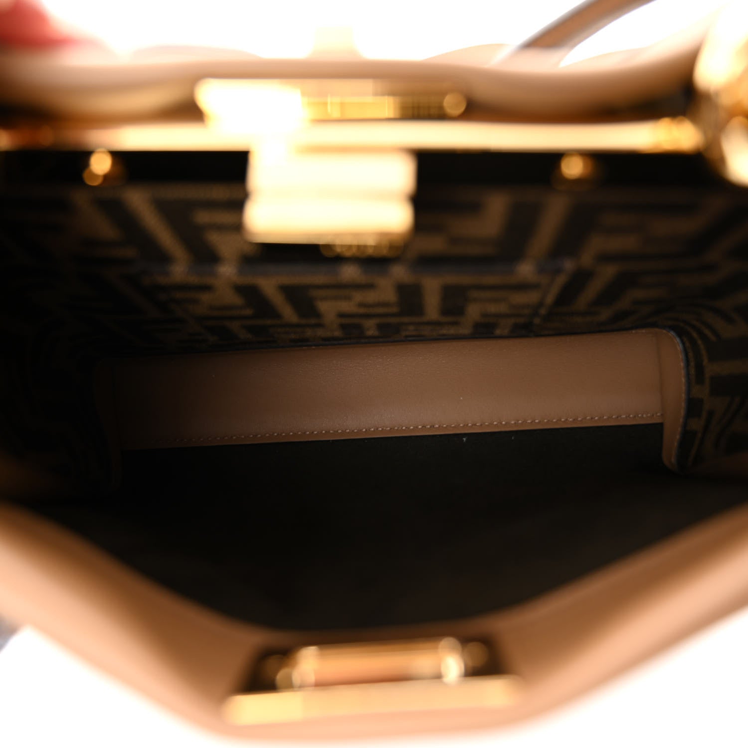 Fendi Vitello Seta Fabric Jacquard FF 1974 Mini Peekaboo Iconic Satchel Sand Tabacco Moro 7 of 11