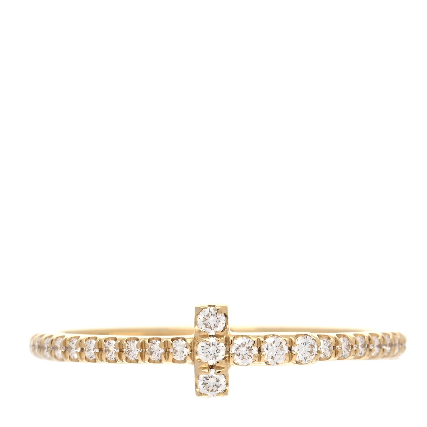 18K Yellow Gold Diamond T Wire Pave Ring 50 5.5