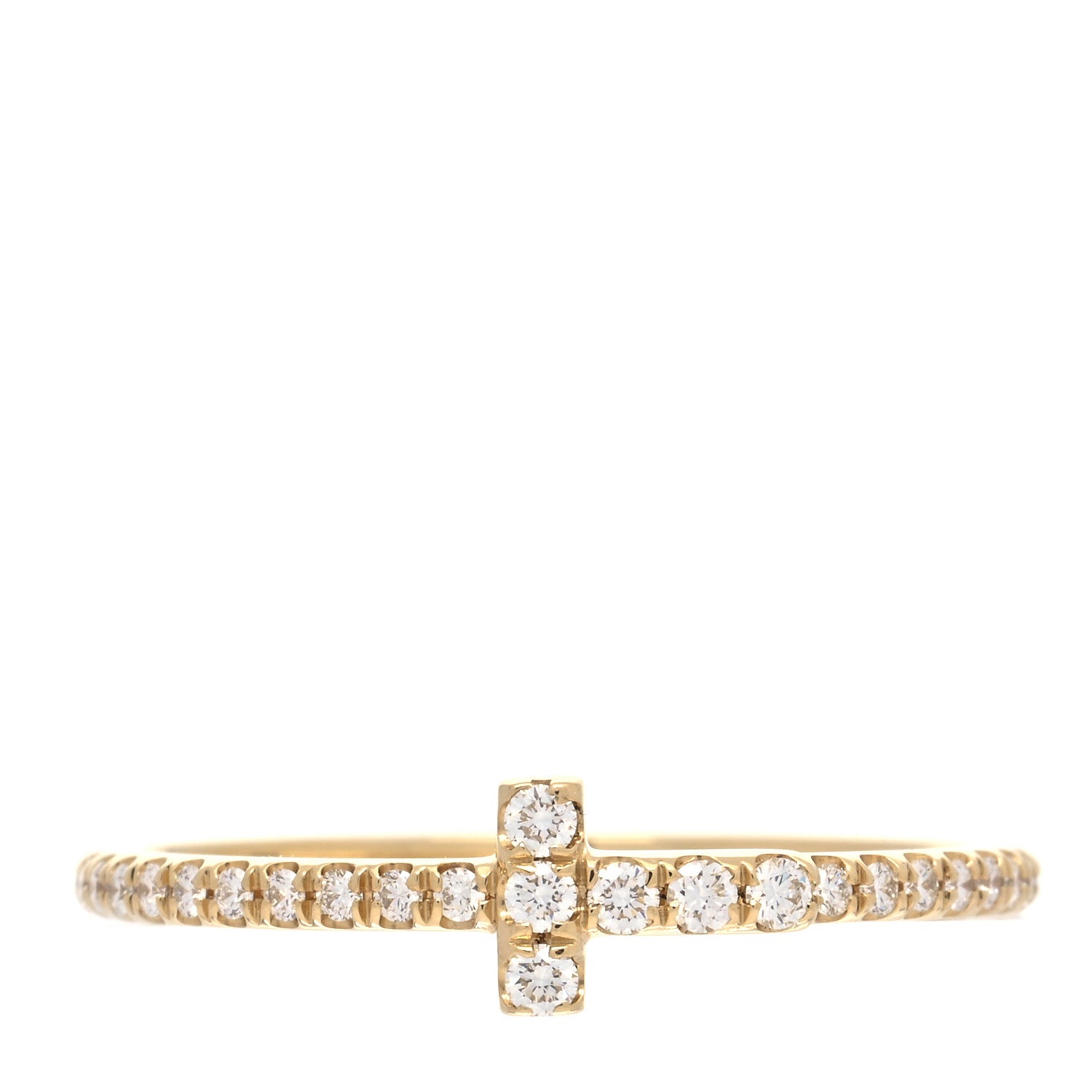 Tiffany 18K Yellow Gold Diamond T Wire Pave Ring 50 5.5 1 of 6