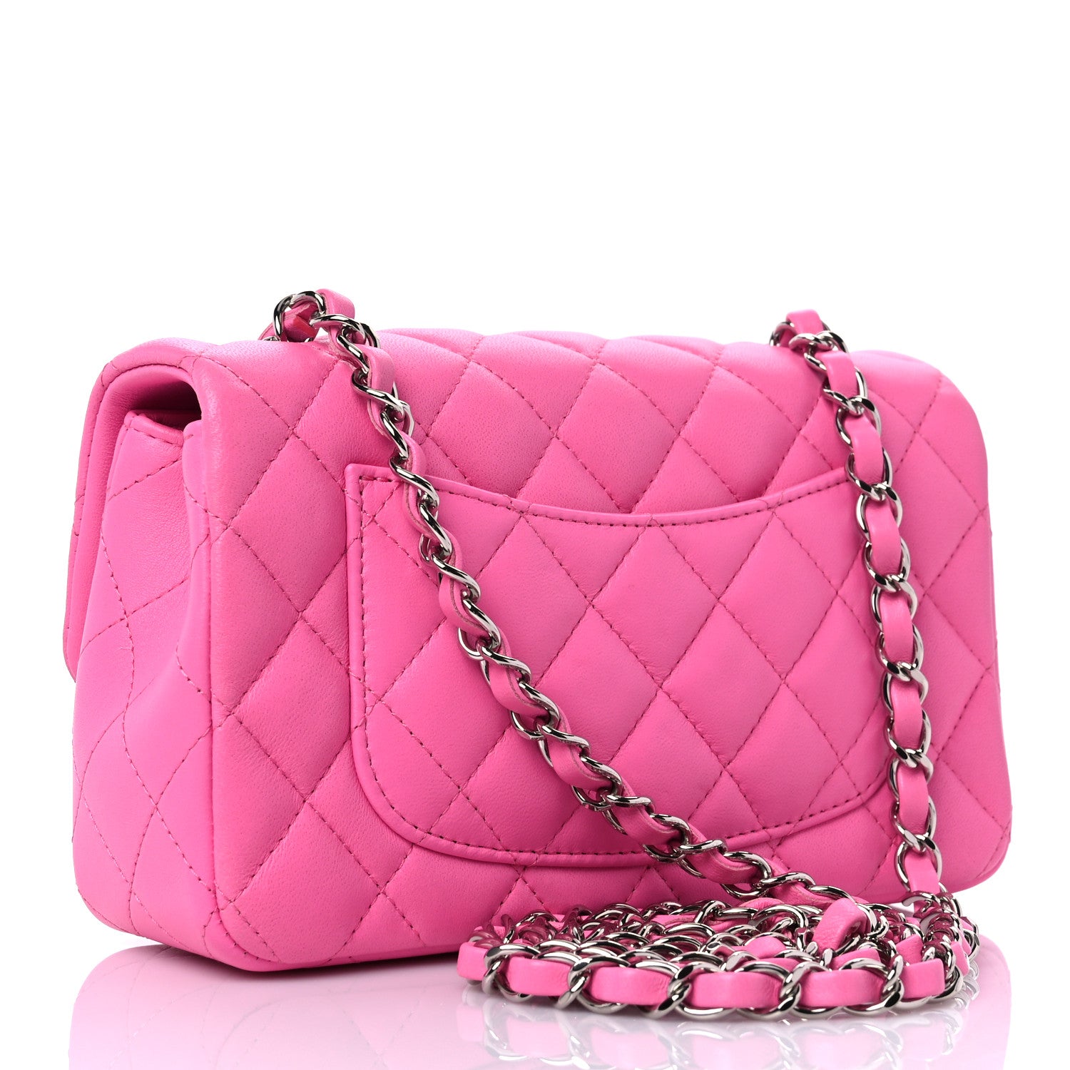Chanel Lambskin Quilted Mini Rectangular Flap Neon Pink 3 of 10
