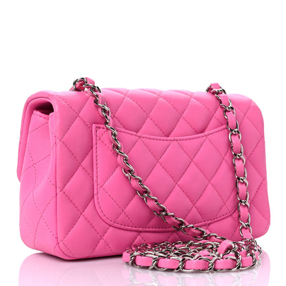Chanel Lambskin Quilted Mini Rectangular Flap Neon Pink 3 of 10