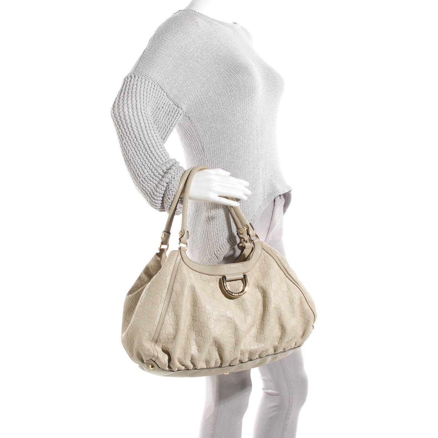 Guccissima Large D Gold Ring Shoulder Bag Off White