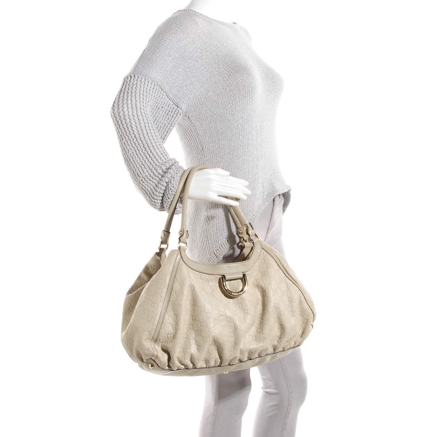 Gucci Guccissima Large D Gold Ring Shoulder Bag Off White 2 of 7