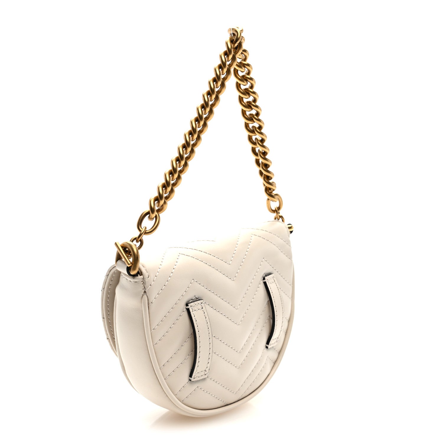 Gucci Calfskin Matelasse Mini GG Marmont Chain Belt Bag Mystic White 3 of 10