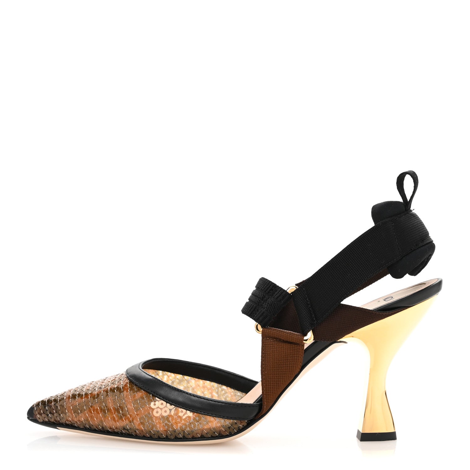 Fendi Sequin Paillettes FF Colibri 85mm Slingback Pumps 39.5 Black Ambra 1 of 8