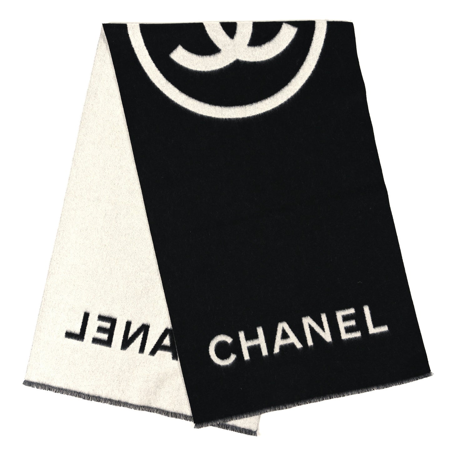 Cashmere CC Fringe Stole Black White