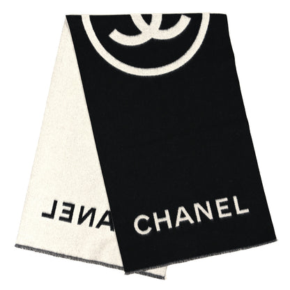 Chanel Cashmere CC Fringe Stole Black White 2 of 3