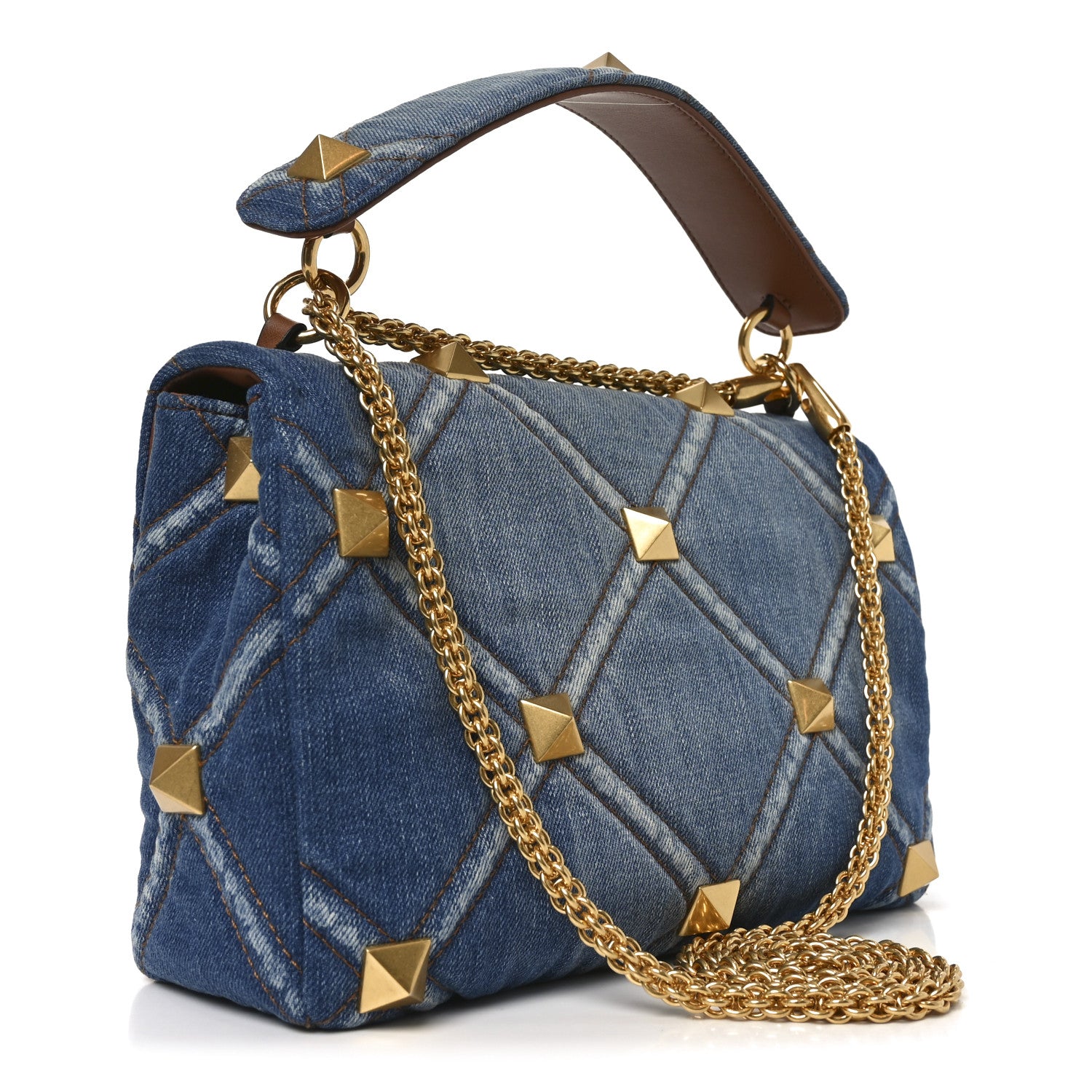 Valentino Garavani Denim Large Roman Stud Shoulder Bag Light Denim Selleria 3 of 9