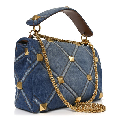 Valentino Garavani Denim Large Roman Stud Shoulder Bag Light Denim Selleria 3 of 9