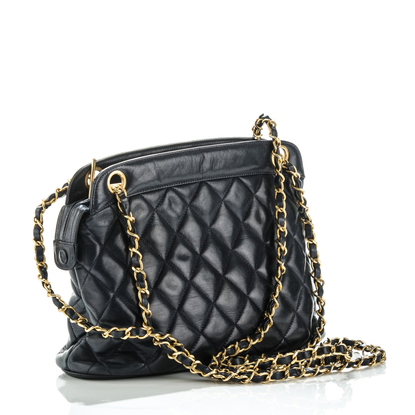 Lambskin Quilted CC Shoulder Bag Navy Blue
